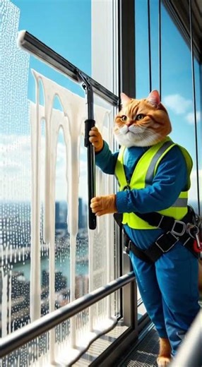 POV: Your Window Cleaner is a Cat 🧽 (Satisfying!) | 猫の窓拭き