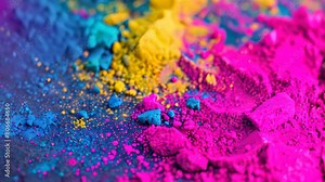 A stack of different colored powders arranged in a group formation, creating a vibrant and eye-catching display, A splash of vivid colors reminiscent of Indian Holi festival