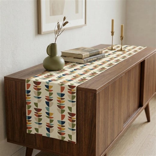 Retro Geometric Table Runner Mid Century Modern Dining Table Decor Colorful MCM Table Linen Housewarming Gift - Etsy