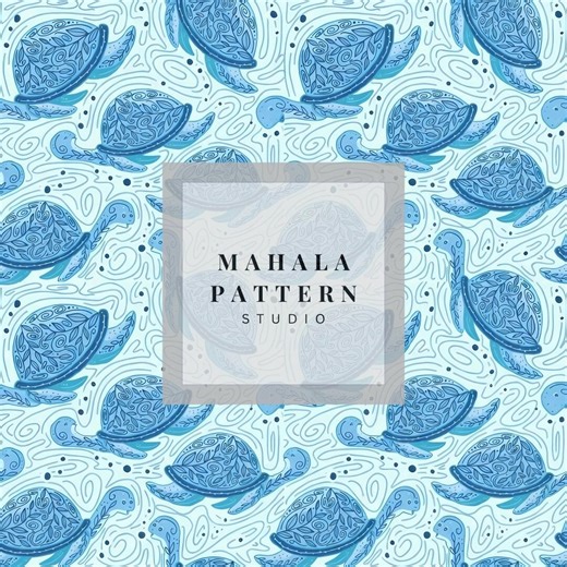 Ocean Blue Sea Turtles Seamless Pattern, Intricate Floral Shells, Nautical Wallpaper (digital Download) - Etsy