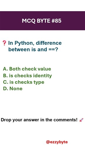 Python “is” vs “==” Explained | Key Difference You Must Know! #python #mcqs #ezzybyte