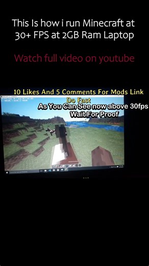 Minecraft 2GB RAM Laptop Runs 30+ FPS! Proof in 15s 😱