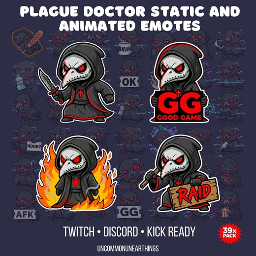 Animated Plague Doctor Emotes | 8 GIF   39 Static Horror Pack, Twitch Discord Kick