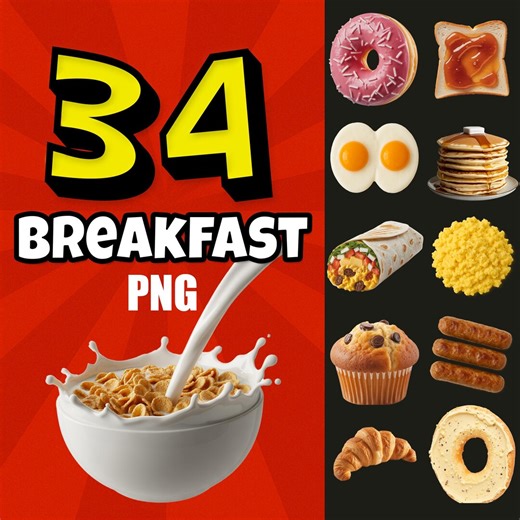 34 Real Breakfast Food Pngs | Transparent Background Clipart | Digital Download | Creators Set - Etsy