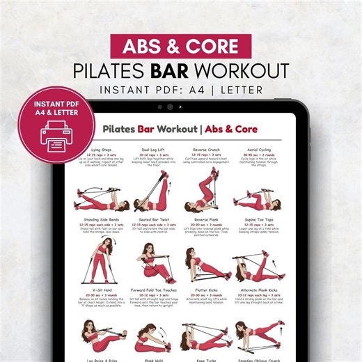 Pilates Bar Abs and Core Workout | Pilates Bar Exercise Chart | Home Pilates Bar Poster PDF | Womens Six Pack Lower Abs Gym Workout Wall Art - Etsy