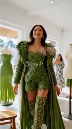 Weaving Green Coconut Leaves into an Elegant Winter Fashion Dress #shots