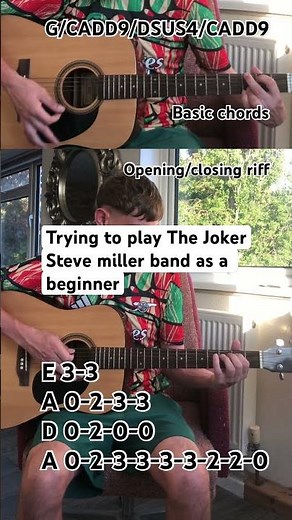 The Joker by Steve Miller Band Basic chords and opening riff attempted on guitar by beginner