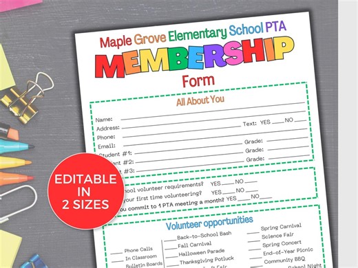 EDITABLE PTA PTO Membership Form Template, Pta Parent Volunteer Sign up Form, Pta Volunteer Recruitment Registration, Pta Membership Drive - Etsy