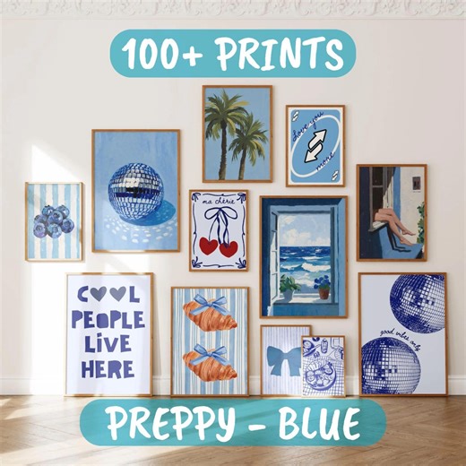 100 Preppy Blue Wall Art Prints | Y2K Coquette Dopamine Dorm Room Kitchen Printable Decor Bundle - Etsy