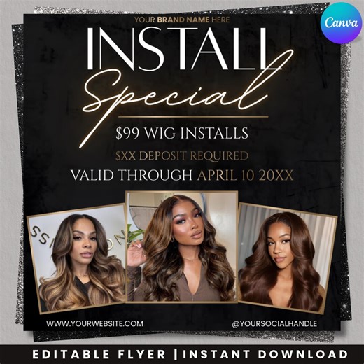 Install Special Flyer | Wig Install Promo | Hair Stylist Marketing Flyer | Beauty Salon Promotion | Canva Editable Template - Etsy