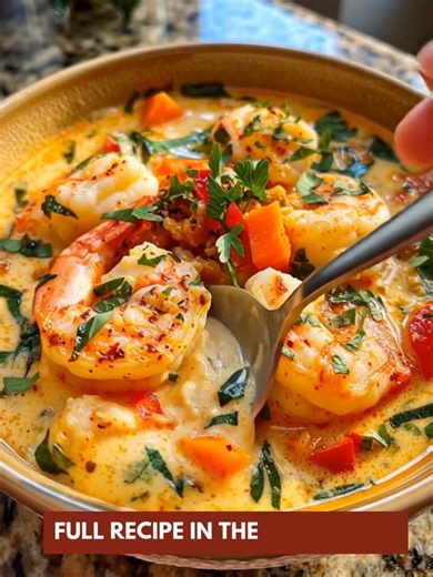 A creamy, zesty twist on your next cozy dinner idea! 📝 Ingredients: 1/2 lb shrimp, peeled and deveined 1/2 lb cod, cut into bite-sized pieces 1 tablespoon olive oil 2 tablespoons butter 1 small onion, diced 2 garlic cloves, minced 1 cup bell peppers, diced (any color) 1 medium carrot, diced 1 teaspoon grated fresh ginger 1/2 teaspoon crushed red pepper flakes (optional) 2 cups seafood or chicken broth 1 can (14 oz) coconut milk Juice of 1 lime Salt and pepper to taste 2 tablespoons chopped cila