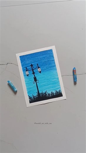 Easy Oil Pastel Night Scenery 🌙 | Street Lamp Drawing #Shorts