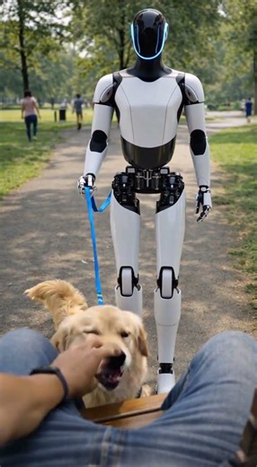 This robot just became a dog walker #AI #technology #robotics #aivideo #humanoidrobot #technology