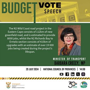 DEPARTMENT OF TRANSPORT 2nd BUDGET VOTE: In 2023/2024 financial year SANRAL provided almost 12 000 job opportunities, and employed the services of over 2000 SMMEs mostly from local communities in the vicinity of specific projects. | Department of Transport | Facebook