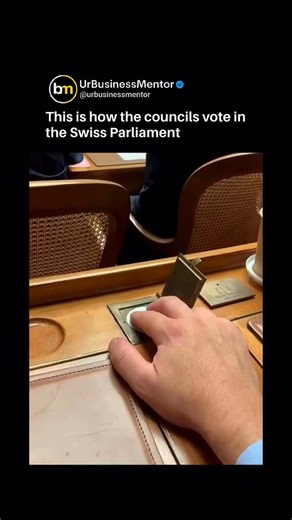 GOALS | BUSINESS | ENTREPRENEURSHIP on Instagram: "In the Swiss Parliament, members of both councils use an electronic voting system with buttons to make their choices instantly. ⁠ ⁠ To ensure personal and secure voting, the system requires members to press two buttons simultaneously for a vote to count, preventing an absent colleague from being impersonated. ⁠ ⁠ Credit: @Piero.Marchesi.1"