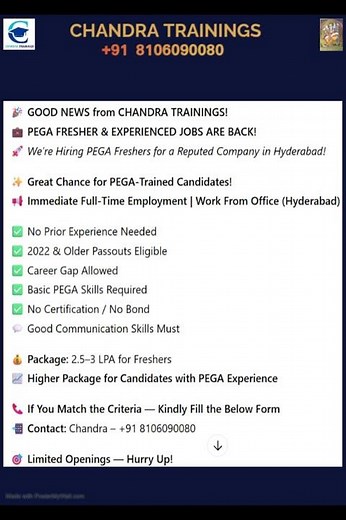 PEGA FRESHER JOBS-CHANDRA TRAININGS-2025