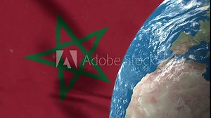 Morocco Flag and Morocco Map on Earth Globe 4K