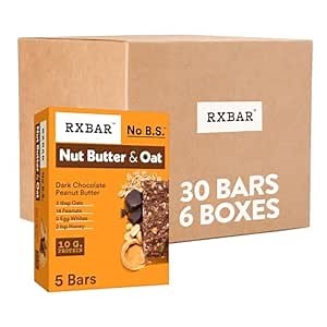 RXBAR Nut Butter and Oat Protein Bars, Protein Snacks, Dark Chocolate Peanut Butter (6 Boxes, 30 Bars)