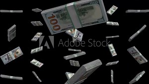 Money Falling Animation Black Screen, One Hundred Dollar Bills Falling 4k Video