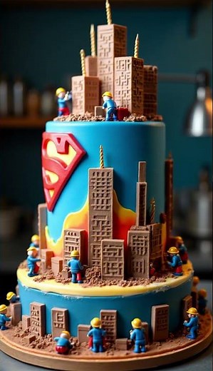 SUPERMAN BIRTHDAY CAKE 🎂🦸‍♂️ Miniature Workers