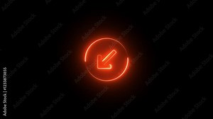 Neon Download icon animation.Arrow down symbol reveal. slide, upload, download, downloading, uploading.