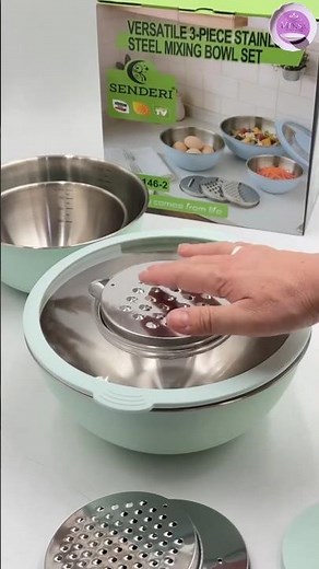 🥣 3-Piece Stainless Steel Mixing Bowl Set with Grater Lid | Multifunction Kitchen Essential ✨#viral
