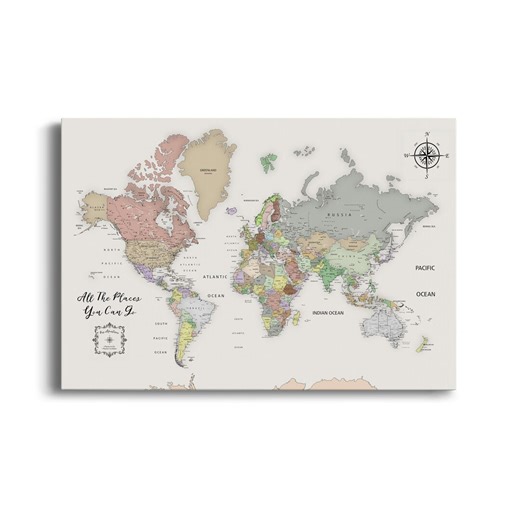 Push Pin Map - Earth Tone | Personalized Travel Print | Canvas Wall Art | Multiple Sizes - Etsy