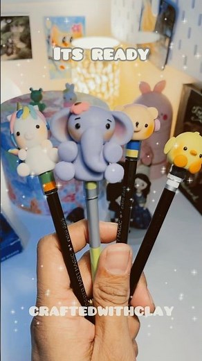 Sculpt cute clay pencil topper with me using handmade air-dry cold porcelain clay #clayart #diy