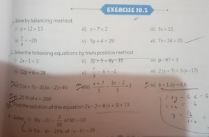 ExERCISE 10.2Solve by balancing method.i) p 12=13ii) z−7=2... | Filo