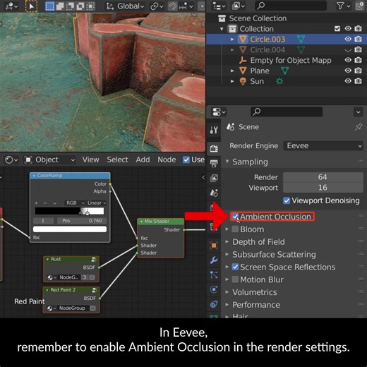 Using Rust, Dust or Dirt is a good way to blend two different materials and objects together. We can achieve this by using the Ambient Occlusion node, both in Cycles and Eevee. More tips & free sample e-book: ⇨ https://www.blendersecrets.org/ | Blender Secrets