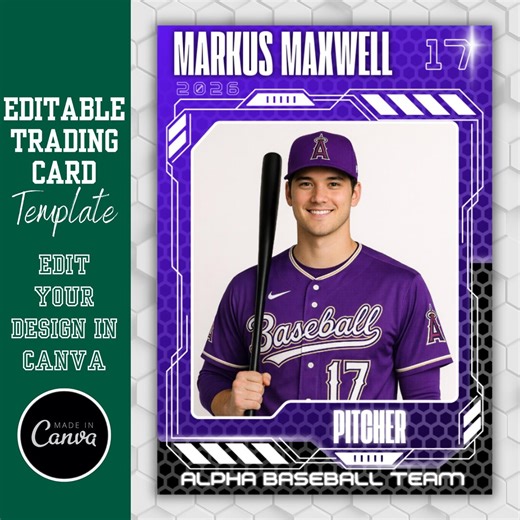 Editable Baseball Trading Card Template | Canva Custom Sports Card Design | Baseball Player Card | DIY Athlete Card | Team Card Template - Etsy