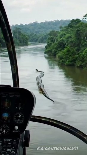 A massive anaconda spotted slithering through the Amazon River — seen from a helicopter! 🐍😱