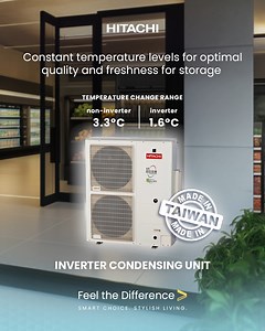 Precision cooling for ultimate freshness. ❄️✨ The Hitachi Inverter Condensing Unit KX-RD51AV delivers stable, reliable temperatures to maintain quality, protect perishables, and ensure ideal storage conditions for your products. #hitachi #hitachiphilippines #feelthedifference | Hitachi Cooling & Heating Philippines