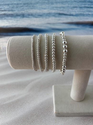 Sterling Silver Bead Stretch Bracelet • Stackable 2mm–6mm • Handmade 925 Jewelry - Etsy