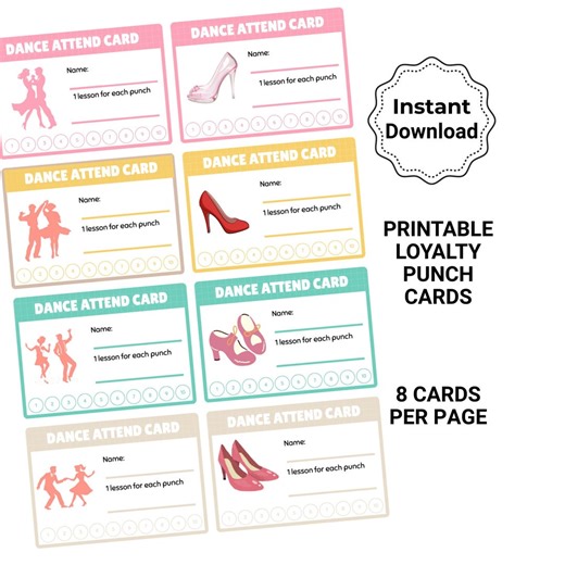 Loyalty Punch Card Pink Ballroom Dance Theme, Printable PDF Instant Download, Small Business Rewards Tracker, Attendance Card - Etsy