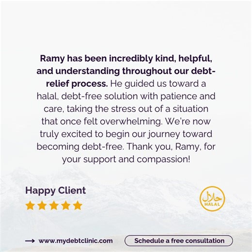Halal Riba-Free Debt Solution So many people reach out to us feeling overwhelmed, embarrassed, or unsure where to begin. Debt — especially interest-based debt — carries emotional weight that most lenders never acknowledge. But compassion isn’t optional in our work… it’s the foundation. This client’s experience reflects what we aim for with everyone we help: patience, clarity, and step-by-step guidance that removes the fear from the process. When the journey aligns with your faith and protects yo