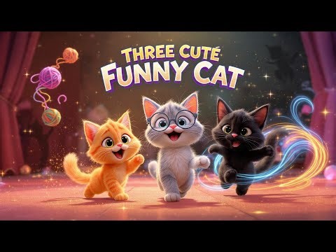 Funny Cat Song for Kids | Three Cute Cats | Nursery Rhyme & Cartoon Animation