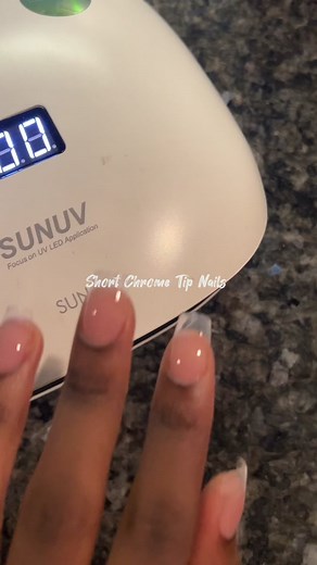 My attempt at chrome drench tips 😅 #chromefrenchnails #gelx #gelxnails #shortsquarenails