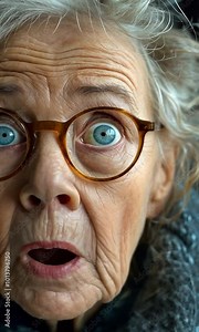 senior woman gasping in horror during a studio portrait