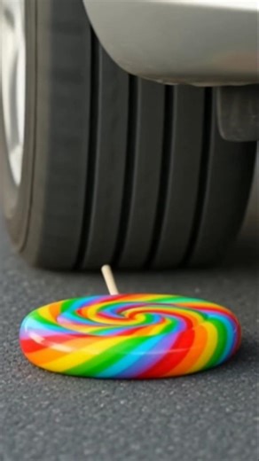 *Crushing Rainbow Lollipop with Car Tire | Satisfying ASMR Candy Crunch*#viral #shorts #car#motion