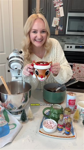 This four ingredient chocolate whipped cream is the easiest way to upgrade your holiday hot cocoa. So rich and fluffy - recipe below: What you need: 1 cup heavy cream 2 tbsp cocoa powder 2 tbsp powdered sugar 1 tsp vanilla Whip it up in your stand mixer and enjoy the creamiest holiday topping ever. Homemade hot cocoa recipe: 2 cups whole milk 1 cup heavy cream 1/2 cup cocoa powder 1/2 cup sugar 1 teaspoon vanilla On low to medium heat for about 10 minutes - stirring every minute or so! #homemade