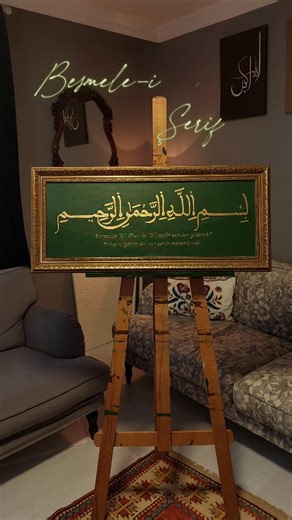 Berra Petek Yıldırım on Instagram: "Çerçeveciden ilk aldığımda kendimi tutamayıp "Hay Maşallah" dediğim o tablom 🫠 Çok zevkli bir müşterimin isteği üzerine yaptım elhamdülillah 🌸 Besmelenin altında Necip Fazıl Kısaküreğin sözü olan; "Veren de "O" alan da "O", nedir senden gidecek? Telaşını gören de can senin zannedecek" yazıyor 🫠 Ben yaptım diye demiyorum ama gerçekten Besmele-i Şerife yakışır ihtişamda oldu. Tuval boyutu 30x80, çerçeveli boyutu 40x90'dır 🌸 ✨️Sipariş için DM✨️ #islamitablo #