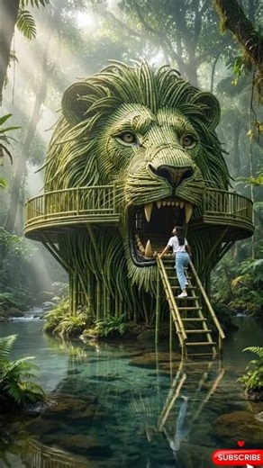 “Jungle Mein Secret Bamboo Lion House 😱 (Inside Tour)”#bamboo house#handmaking craftsm1#shorts