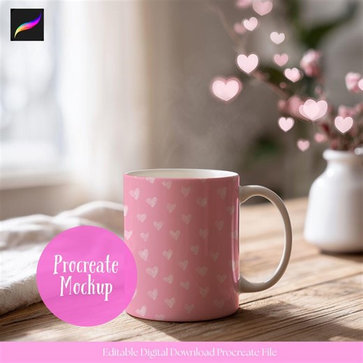 Procreate Mug Mockup, Valentines Mockup, Seamless File Mockup, Seasonal, Spring, Cute Pink Mockup, Drinkware, Cup - Etsy UK