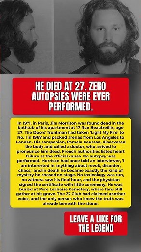 The Doors Frontman Dead at 27, No Autopsy, No Answers #JimMorrison