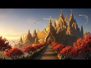 Explore Dawn Phoenix Sanctuaries: Golden Sunrise Halls with Flowering Flame Trees | 4K Majesty