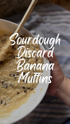 This is too good not to share! Sourdough discard banana muffins are so easy and yummy. The perfect way to use up your sourdough discard. I use my favorite sourdough discard banana bread recipe and turn it into muffins! A few thoughts on making the muffins: 🍌I love making these sourdough banana muffins in a mini size and adding mini semi-sweet chocolate chips to the batter. Not too much chocolate, just the perfect little amount. 🍌 I stock brown bananas in my freezer. Peel them and add them to m