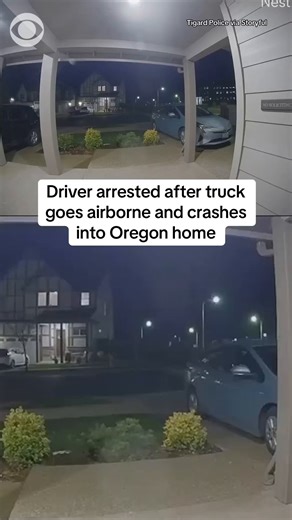 A truck went airborne and smashed into a home in Tigard, Oregon on Friday. Police said the vehicle launched about 100 feet after hitting a dirt mound at a construction site. Authorities said the driver - identified as Jacob Hankins - was speeding and maneuvering recklessly in the lead up to the incident. The owner of the home said he, his wife and three children were all upstairs when the crash happened. Hankins and another passenger were taken to a local hospital with minor injuries. Hankins wa
