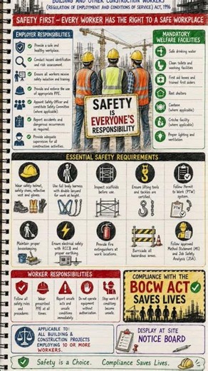 🚧 BOCW Act 1996 | Every Construction Worker Must Know These Safety Rules! 👷‍♂️🦺 #safetyofficer