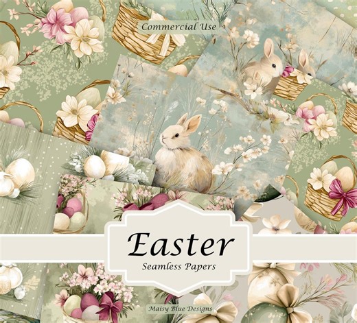 Shabby Chic Easter Digital Paper, Pastel Bunny Floral Patterns (seamless, Commercial Use) - Etsy